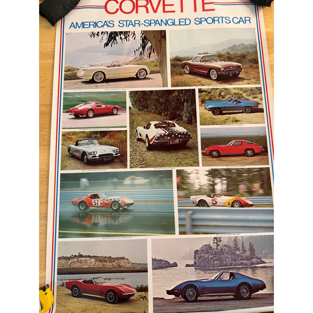Vintage 1975 Corvette Star Spangled Sports Car Poster Man‎ Cave Garage 25x38